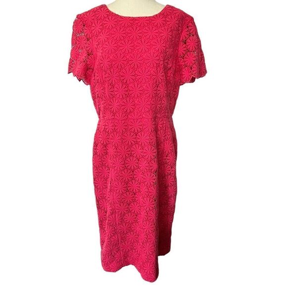 Talbots Dresses & Skirts - Talbots Floral Hot Pink Lacey Midi Dress Short Sleeve 12
